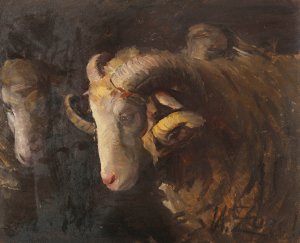 Widderkopf und Mutterschaf by Heinrich Von Zugel Oil Painting