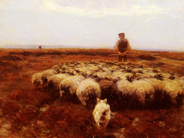 Main Product Photo of Schafhirte Auf Wiese Painting by Heirich Von Zugel