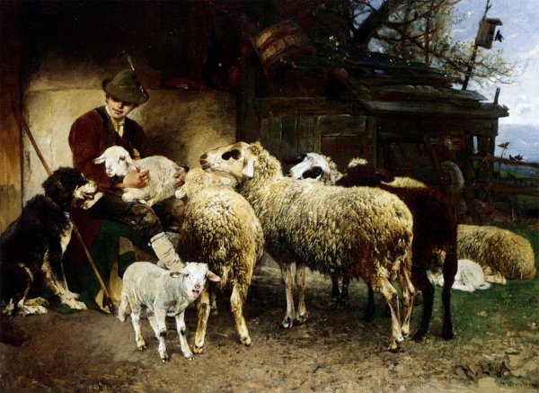 The Young Shepherd by Heirich Von Zugel - Hand-Painted Oil Painting Reproduction