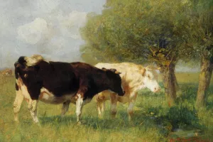 Two Cows in a Meadow painting by Heirich Von Zugel