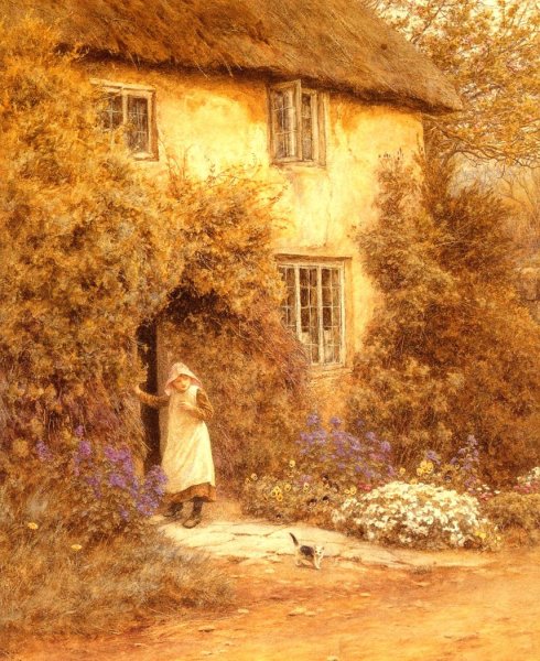 A Cottage Door by Helen Allingham - Hand-Painted Oil Painting Reproduction