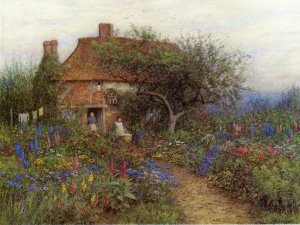 A Cottage Near Brook, Witley, Surrey by Helen Allingham Oil Painting