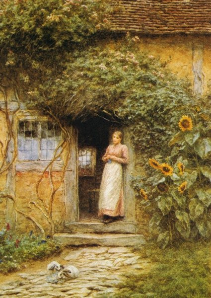 Main Product Photo of At the Cottage Door Painting by Helen Allingham