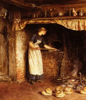 Baking Bread by Helen Allingham - Oil Painting Reproduction
