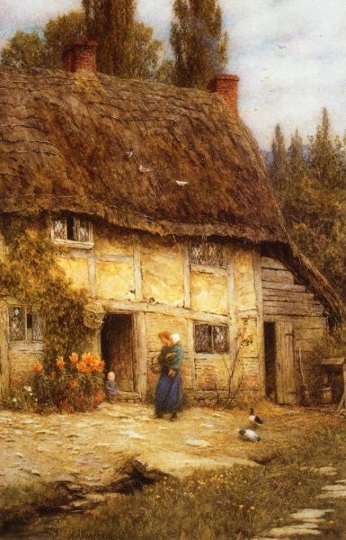Surrey Farmhouse by Helen Allingham - Hand-Painted Oil Painting Reproduction