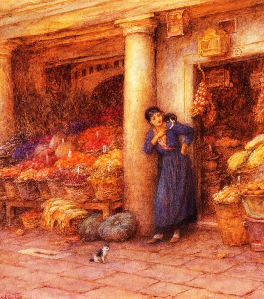 Main Product Photo of Venetian Fruit Stall Painting by Helen Allingham