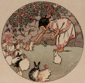 Feeding the Bunnies by Helen Hyde Oil Painting