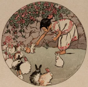 Feeding the Bunnies by Helen Hyde Oil Painting