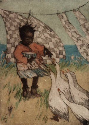 Feeding the Geese by Helen Hyde Oil Painting