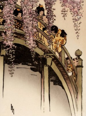 Moon Bridge at Kameido by Helen Hyde Oil Painting