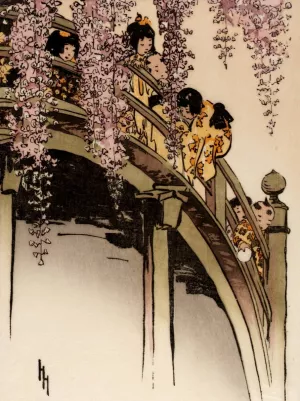 Moon Bridge at Kameido by Helen Hyde Oil Painting