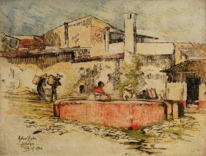The Pink Fountain At Jalapa by Helen Hyde Oil Painting