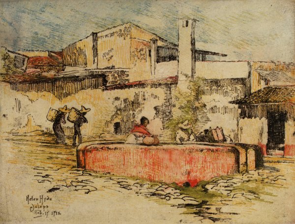 The Pink Fountain At Jalapa  by Helen Hyde - Hand-Painted Oil Painting Reproduction