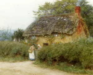 A Cottage With Sunflowers At Peaslake by Helen Mary Elizabeth Allingham R.W.S - Oil Painting Reproduction