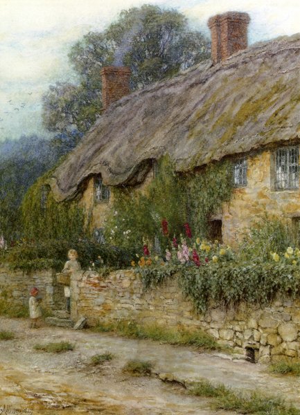 Main Product Photo of A Mother and Child Entering a Cottage Painting by Helen Mary Elizabeth Allingham R.W.S