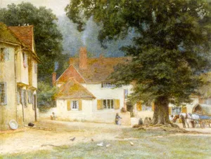 White Horse Inn, Shere, Surrey by Helen Mary Elizabeth Allingham R.W.S Oil Painting