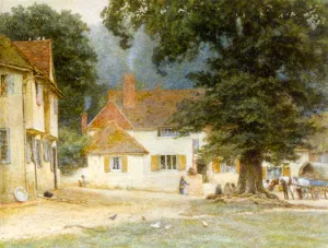 White Horse Inn, Shere, Surrey Oil painting by Helen Mary Elizabeth Allingham R.W.S
