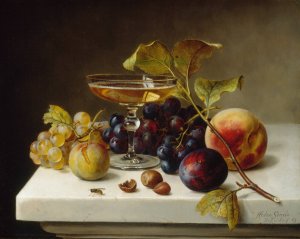 Still Life with Fruit and Champagne by Helen Searle Oil Painting