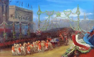 Queen Victoria's Diamond Jubilee: The Royal Procession Passing over London Bridge, 20 June 1897 by Helen Thornycroft - Oil Painting Reproduction