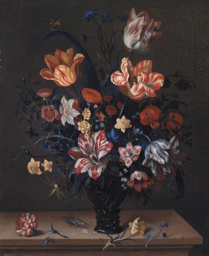 Tulips And Other Flowers In A Rummer by Helena Roouers Oil Painting