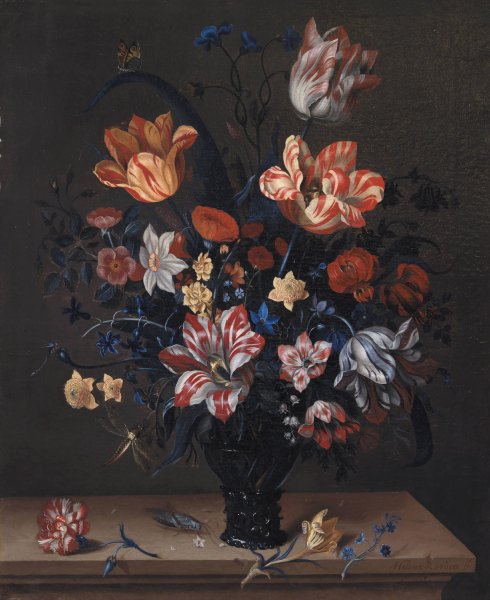 Tulips And Other Flowers In A Rummer  by Helena Roouers - Hand-Painted Oil Painting Reproduction