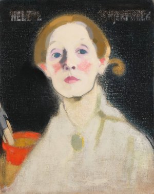 Self-Portrait, Black Background by Helene Schjerfbeck Oil Painting