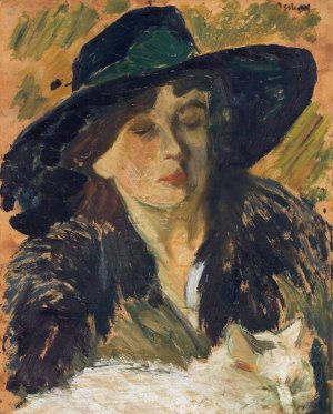 Lady in a Black Hat by Helmer Osslund Oil Painting