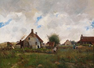 Landschaft mit Bauernhausern by Helmuth Liesegang Oil Painting