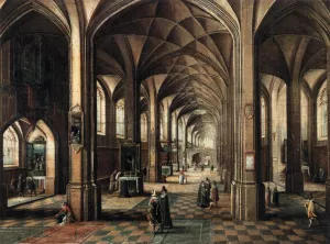 Interior of a Church with a Family in the Foreground by Hendrick Van Steenwyck The Younger - Oil Painting Reproduction