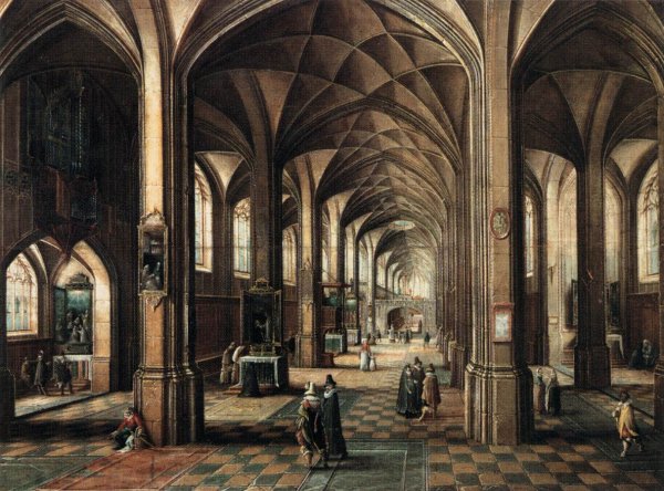 Interior of a Church with a Family in the Foreground