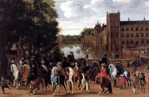 The Princes of Orange and Their Families Riding Out from the Buitenhof painting by Hendrick Ambrosius Packx