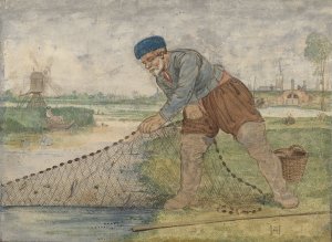 A Fisherman Hauling in his Net by Hendrick Avercamp Oil Painting
