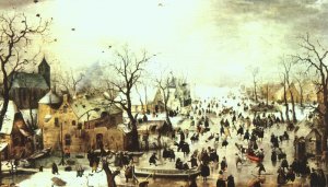 A Scene on the Ice near a Town by Hendrick Avercamp Oil Painting