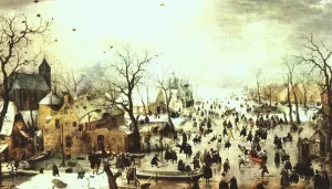 A Scene on the Ice near a Town by Hendrick Avercamp - Oil Painting Reproduction