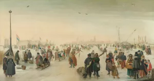 Enjoying the Ice near a Town by Hendrick Avercamp Oil Painting