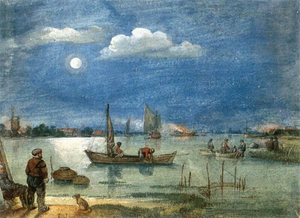 Main Product Photo of Fishermen by Moonlight Painting by Hendrick Avercamp