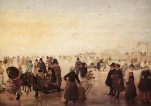 Ice Scene by Hendrick Avercamp - Oil Painting Reproduction