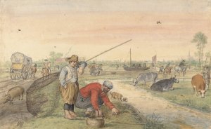 Landscape with Two Eel Fishermen by a Ditch by Hendrick Avercamp Oil Painting