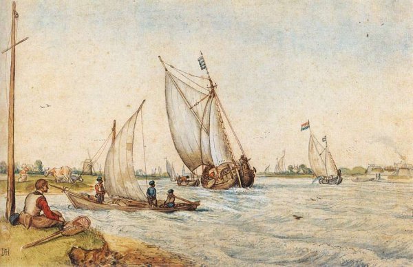 River Landscape by Hendrick Avercamp - Hand-Painted Oil Painting Reproduction