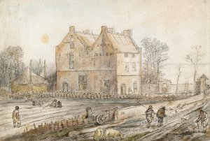 View of a Country House with Sowers in the Field by Hendrick Avercamp Oil Painting
