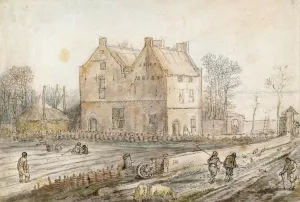 View of a Country House with Sowers in the Field by Hendrick Avercamp Oil Painting