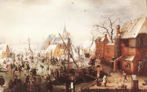 Winter Scene at Yselmuiden by Hendrick Avercamp - Oil Painting Reproduction