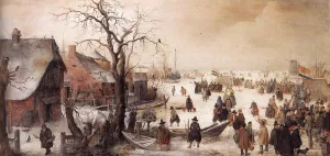 Winter Scene on a Canal by Hendrick Avercamp - Oil Painting Reproduction