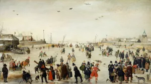 Winter Scene on a Frozen Canal by Hendrick Avercamp Oil Painting
