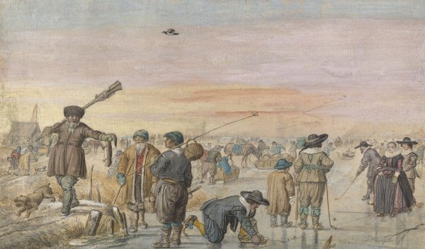 Main Product Photo of Winter Scene on the Ice, with a Hunter Showing an Otter  Painting by Hendrick Avercamp