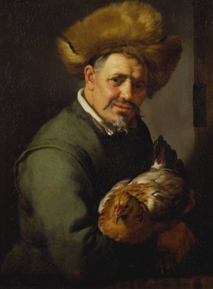 Old Man with a Hen by Hendrick Bloemaert Oil Painting