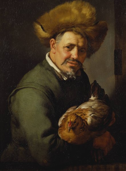 Main Product Photo of Old Man with a Hen  Painting by Hendrick Bloemaert