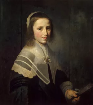 Girl Holding a Fan by Hendrick Cornelisz Van Vliet Oil Painting