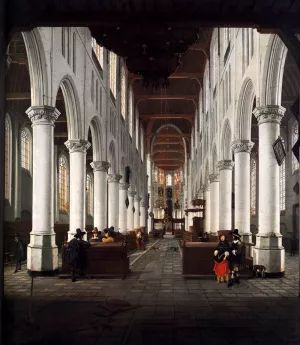 Interior of the Nieuwe Kerk, Delft, from beneath the Organ Loft at the Western Entrance by Hendrick Cornelisz Van Vliet - Oil Painting Reproduction