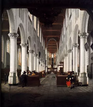Interior of the Nieuwe Kerk, Delft, from beneath the Organ Loft at the Western Entrance Oil painting by Hendrick Cornelisz Van Vliet